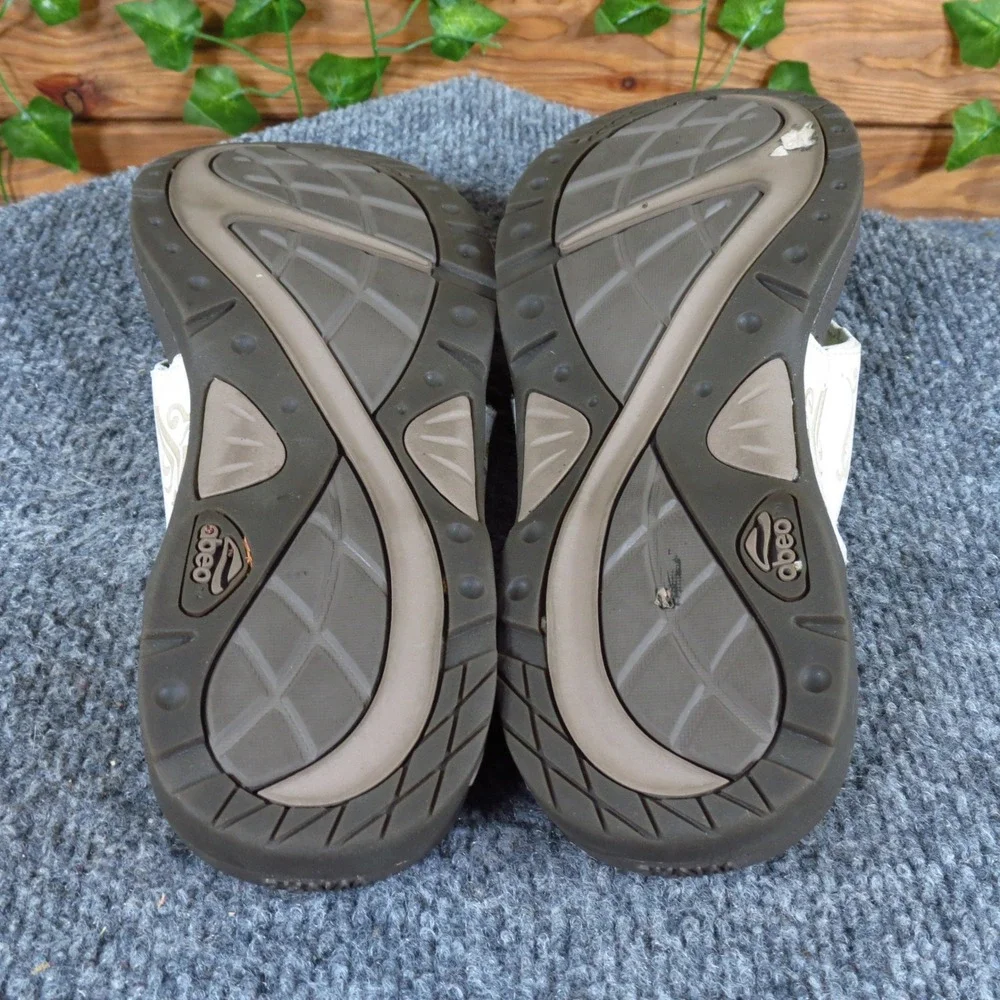 Abeo Balboa Women Thong Sandal 7.5N Walking White Leather Gold‎ Paisley